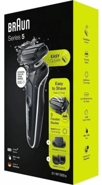 Бритва сетчатая Braun Series 5 51-W1500S реж.эл.:3 питан.:аккум. черный/белый
