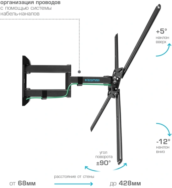 Кронштейн для телевизора Kromax CORBEL-12 титан 32"-75" макс.45кг настенный поворот и наклон