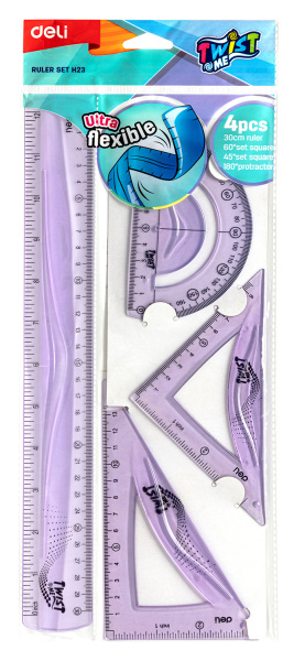 Набор для чертежей Deli EH23 корпус ассорти пластик в компл.:линейка 30см/прямоугольник/треугольник/транспортир