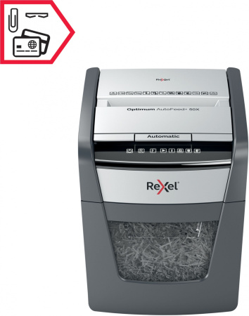 Шредер Rexel Optimum AutoFeed 50X черный с автоподачей (секр.P-4) фрагменты 50лист. 20лтр. скрепки скобы пл.карты