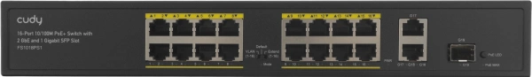 Коммутатор Cudy FS1018PS1 (L2) 16x100Мбит/с 2x1Гбит/с 1SFP 16PoE+ 200W неуправляемый