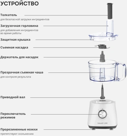 Кухонный комбайн Galaxy Line GL 2312 1000Вт белый