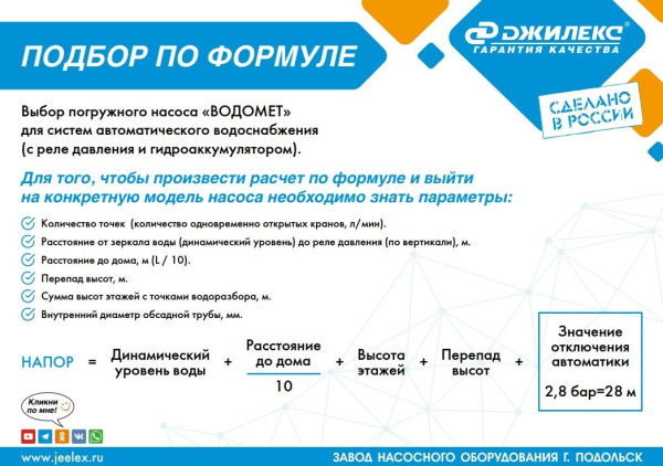 Насос скважинный Джилекс Водомет 55/50 600Вт 3300л/час (в компл.:Фирменный обратный клапан) (5550)