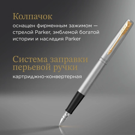 Набор ручек Parker Jotter Core FK691 (CW2093257) Stainless Steel GT сталь нержавеющая подар.кор. ручка перьевая, ручка шариковая сменный стержень 1стерж. стреловидный пиш. наконечник кругл.