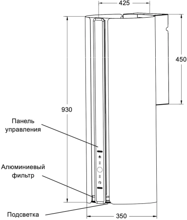 Вытяжка каминная Lex TORO 350 серый управление: кнопочное (1 мотор)