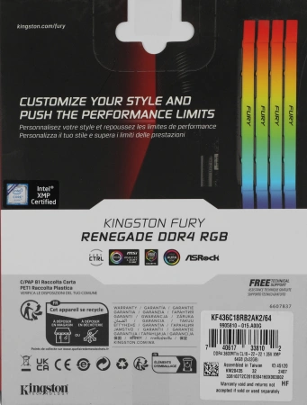Память DDR4 2x32GB 3600MHz Kingston KF436C18RB2AK2/64 Fury Renegade RGB RTL Gaming PC4-28800 CL18 DI