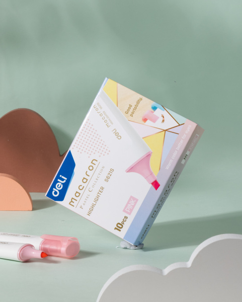 Набор текстовыделителей Deli ES621SPINK-P Macaron скошенный пиш. наконечник 1-5мм розовый (10шт.)