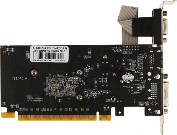 Видеокарта Afox PCI-E AF610-2048D3L7-V6 NVIDIA GeForce GT 610 2Gb 64bit GDDR3 810/1333 DVIx1 HDMIx1 CRTx1 HDCP Ret