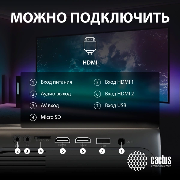 Проектор Cactus CS-PRM.07B.Full HD LCD 3200Lm LS 320Lm ANSI 1500:1 (30000час) 1xUSB typeA 3xHDMI 1.5