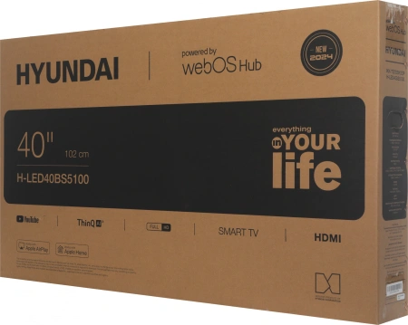 Телевизор LED Hyundai 40" H-LED40BS5100 WebOS Frameless Metal черный/серый FULL HD 60Hz DVB-T DVB-T2 DVB-C DVB-S DVB-S2 USB WiFi Smart TV