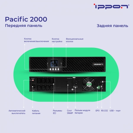 Источник бесперебойного питания Ippon Pacific 2000 1800Вт 2000ВА черный