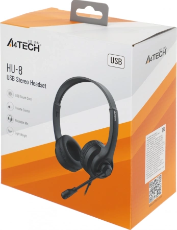 Наушники с микрофоном A4Tech HU-8 черный 2м накладные USB оголовье
