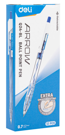 Ручка шариков. автоматическая Deli Arrow EQ24-BL прозрачный/белый d=0.7мм син. черн.