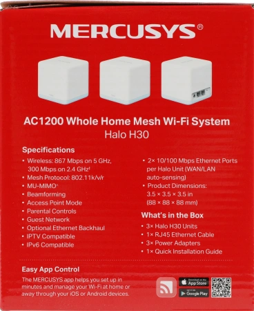 Бесшовный Mesh роутер Mercusys Halo H30(3-pack) AC1200 10/100BASE-TX компл.:устройство/крепления/адаптер белый (упак.:3шт)