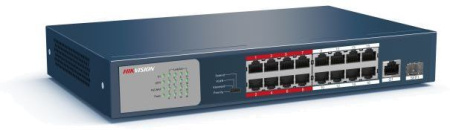 Коммутатор Hikvision DS-3E0318P-E/M(B) 17x100Mb 1SFP 16PoE+ 135W неуправляемый