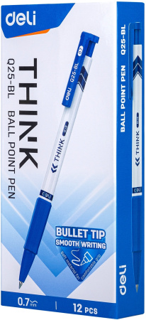 Набор ручек шариков. Deli Think EQ25-BL-P авт. корп.белый/синий d=0.7мм чернила син. кор.карт. (12шт
