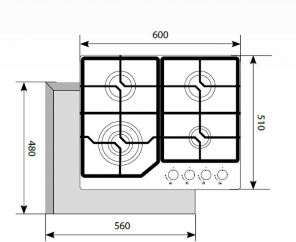 Газовая варочная поверхность Lex GVG 640-1 IV слоновая кость