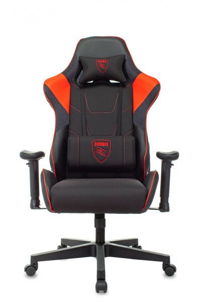 Кресло игровое Zombie Thunder 1 черный/красный ткань/эко.кожа с подголов. крестов. пластик