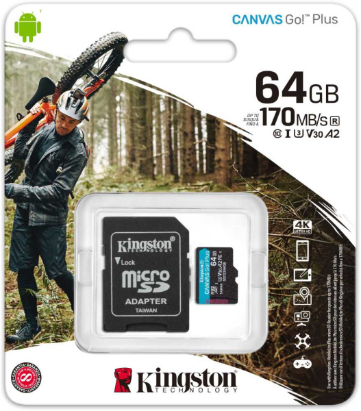 Флеш карта microSDXC 64Gb Class10 Kingston SDCG3/64GB Canvas Go! Plus + adapter