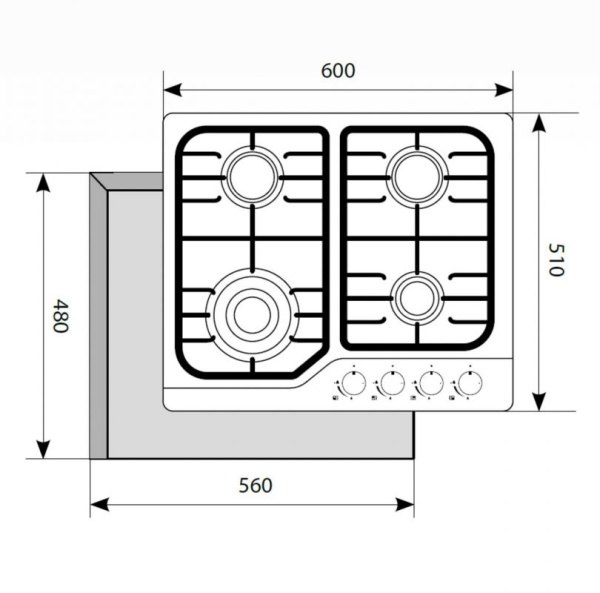 Газовая варочная поверхность Lex GVS 640 IX нержавеющая сталь