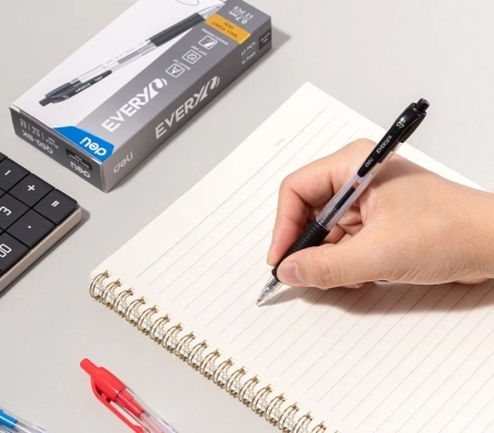 Ручка шариков. автоматическая Deli Every EQ60-BK прозрачный/черный d=0.7мм черн. черн. кругл. резин. манжета