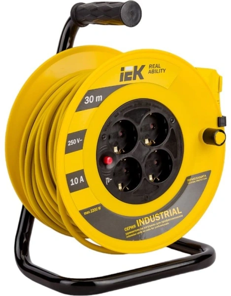 Сетевой удлинитель IEK Industrial 10м (4 розетки) черный/желтый (пакет ПЭ)