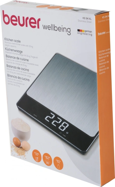 Весы кухонные электронные Beurer KS34 XL макс.вес:15кг нержавеющая сталь