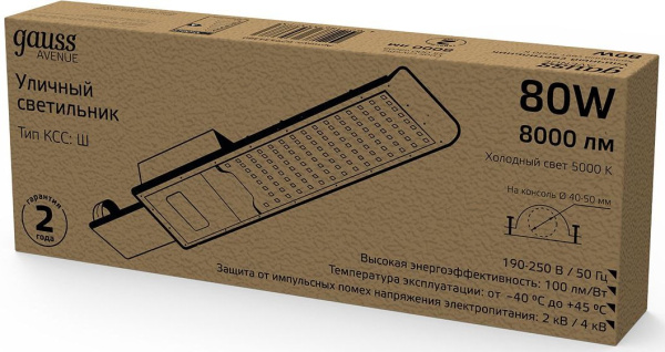 Светильник консольный Gauss 629534380 80Вт ламп.:1шт черный