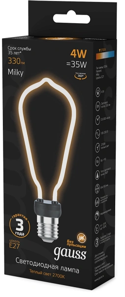 Лампа светодиодная Gauss Filament 1005802104 4Вт цок.:E27 (упак.:10шт) трубка 220B св.свеч.бел.теп.