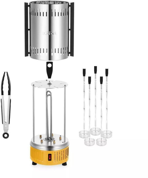 Шашлычница электрическая Kitfort КТ-1408 900Вт нержавеющая сталь/желтый