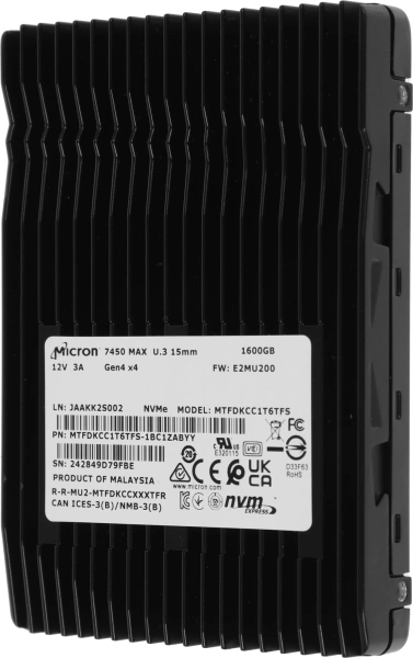 Накопитель SSD Crucial PCIe 4.0 x4 1600GB MTFDKCC1T6TFS-1BC1ZABYY Micron 7450 Max 2.5" 3 DWPD