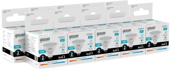 Лампа светодиодная Gauss Elementary 7Вт цок.:GU5.3 софит 12B св.свеч.бел.нейт. (упак.:10шт) (11527)