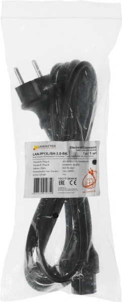 Шнур питания Lanmaster LAN-PP13L/SH-3.0-BK C13-Schuko проводник.:3x0.75мм2 3м 220В 10А черный