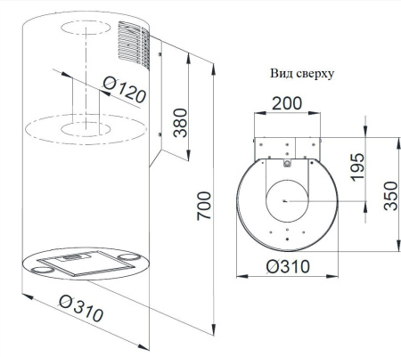 Вытяжка каминная Weissgauff Tubus 700 PB IX нержавеющая сталь управление: кнопочное (1 мотор)