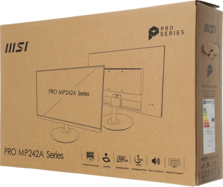 Монитор MSI 23.8" Pro MP242A черный IPS LED 1ms 16:9 HDMI M/M 300cd 178гр/178гр 1920x1080 100Hz VGA DP FHD 3.07кг