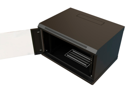 Шкаф коммутационный WRline (WR-TW-0666-GP-RAL9004) настенный 6U 600x600мм пер.дв.стекл 2 бок.пан. направл.под винты 60кг черный 500мм 367мм IP20 сталь