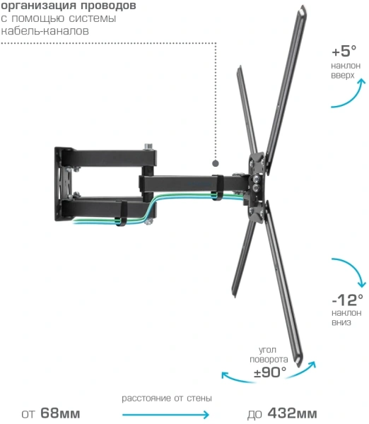 Кронштейн для телевизора Kromax CORBEL-9 титан 32"-75" макс.55кг настенный поворот и наклон