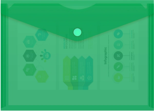 Конверт на кнопке Бюрократ -PK804A5GRN A5 пластик 0.18мм зеленый