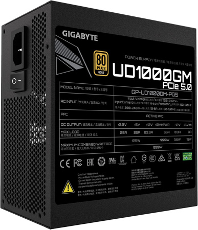 Блок питания Gigabyte ATX 1000W GP-UD1000GM PG5 Gen.5 80+ gold (24+4+4pin) APFC 120mm fan 8xSATA Cab Manag RTL