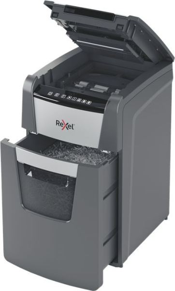 Шредер Rexel Optimum AutoFeed 130X черный с автоподачей (секр.P-4) фрагменты 130лист. 44лтр. скрепки скобы пл.карты