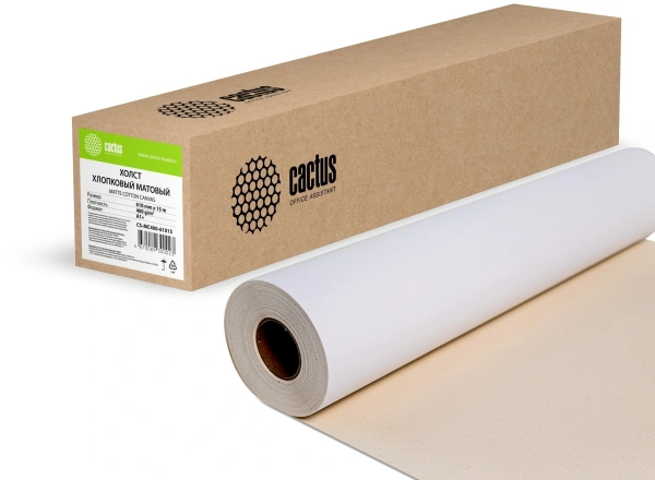 Холст Cactus CS-MC400-61015 24"(A1) 610мм-15.2м/400г/м2/белый хлопок для струйной печати втулка:50.8мм (2")