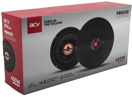 Колонки автомобильные ACV PB-803G 450Вт 90дБ 4Ом 20см (8дюйм) (ком.:2кол.) коаксиальные трехполосные
