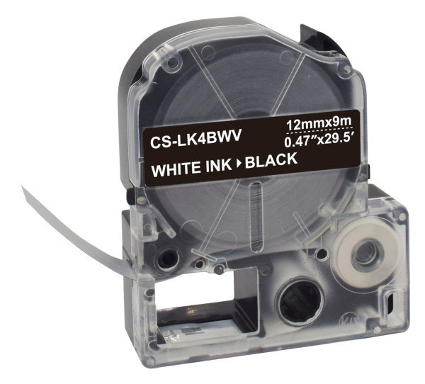 Картридж ленточный Cactus CS-LK4BWV LK-4BWV белый на черном 12x9 для Epson LW300/LW400/LW700/LW600P/LW1000P/K400/Z700/Z900