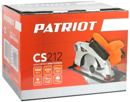 Циркулярная пила (дисковая) Patriot CS 212 1800Вт (ручная) D диска.:210мм (190301650)