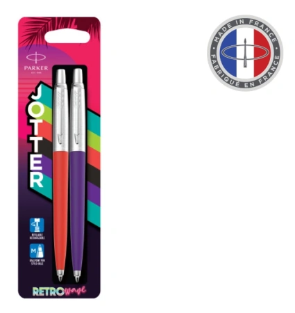 Набор ручек Parker Jotter Originals 80s Retrowave (2186314) Vermilion Red/Indigo Purple M син. черн. блистер ручка шариковая 2шт.