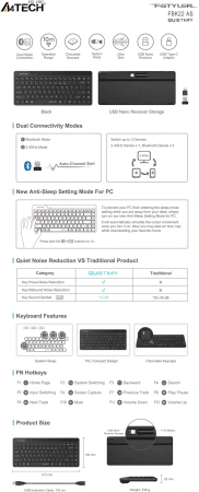 Клавиатура A4Tech Fstyler FBK22 AS черный USB беспроводная BT/Radio (FBK22 AS)