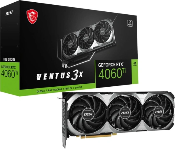 Видеокарта MSI PCI-E 4.0 RTX 4060 TI 8G VENTUS 3X E1 NVIDIA GeForce RTX 4060TI 8Gb 128bit GDDR6 2535/18000 HDMIx1 DPx3 HDCP Ret