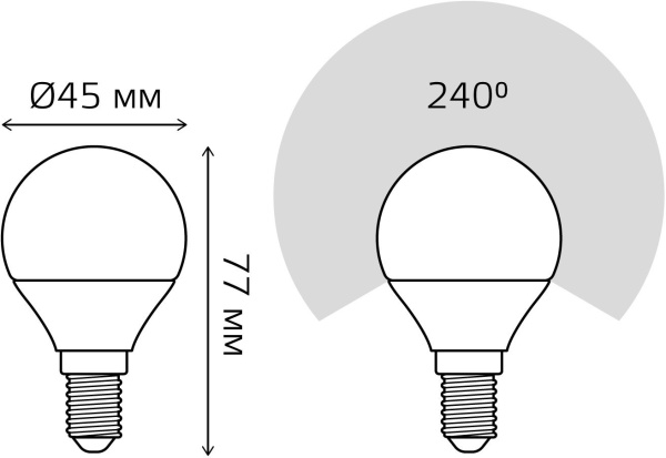 Лампа светодиодная Gauss 6.5Вт цок.:E14 шар 220B 3000K св.свеч.бел.теп. (упак.:1шт) (105101107)