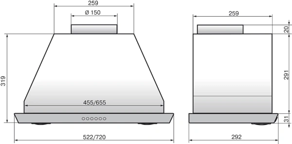 Вытяжка встраиваемая Elikor Врезной блок 72Н-1000-Э4Д нержавеющая сталь управление: кнопочное (1 мотор)