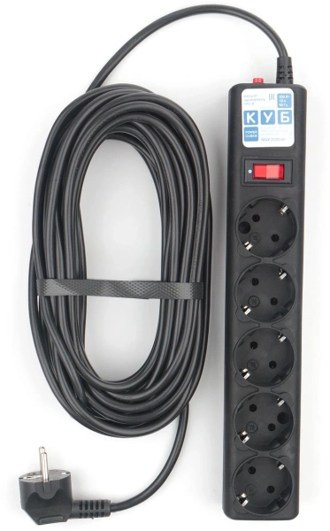 Сетевой фильтр Powercube SPG5-10M 10м (5 розеток) черный (коробка)